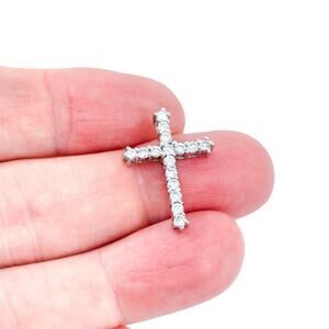 Vintage Sterling Silver 925 Cubic Zirconia Cross Pendant | Religious